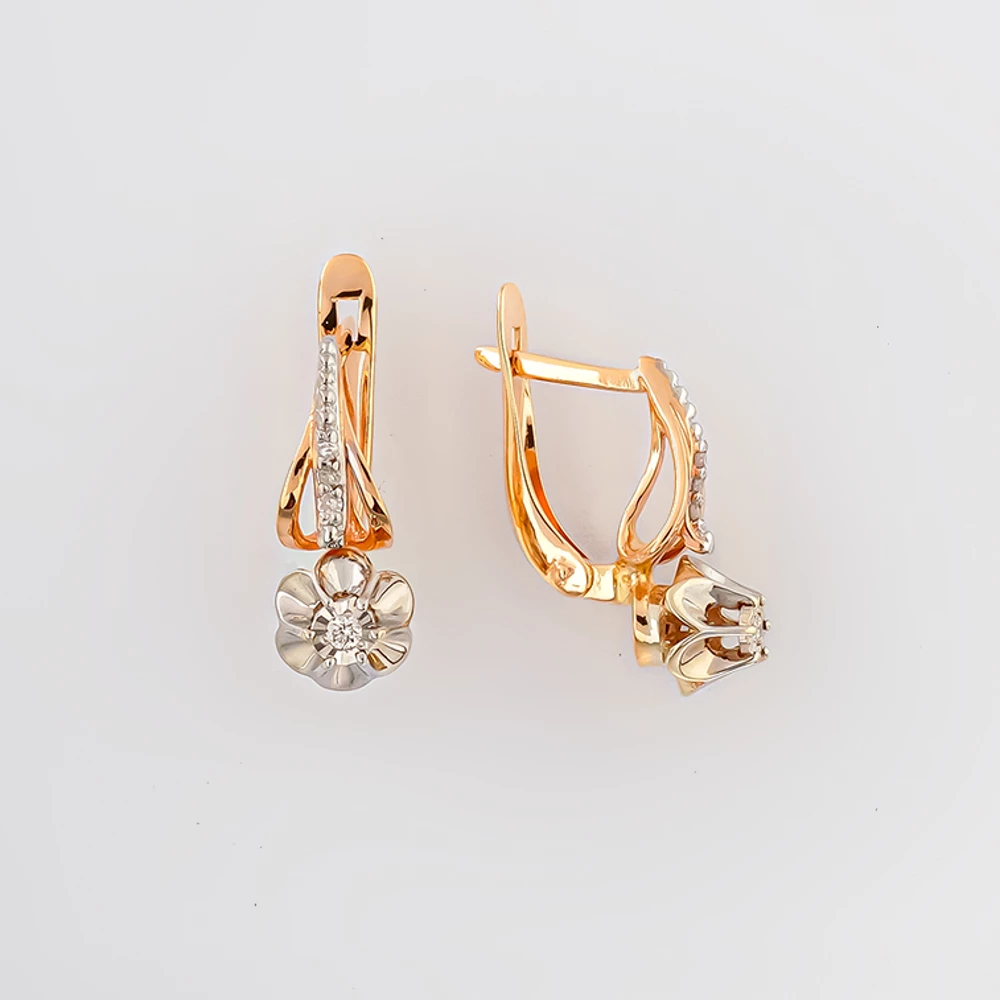 Серьги с бриллиантом из красного золота 585 пробы