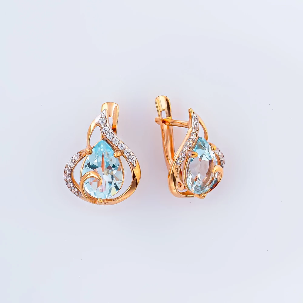Серьги с топазом из красного золота 375 пробы