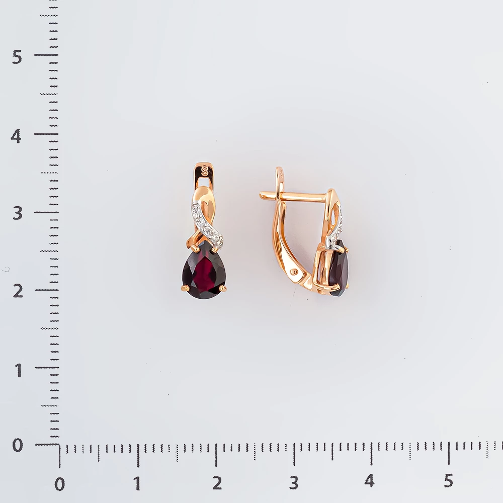 Серьги с гранатом из красного золота 585 пробы