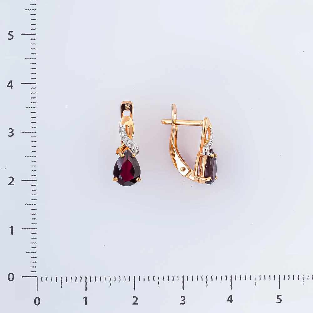 Серьги с гранатом из красного золота 585 пробы