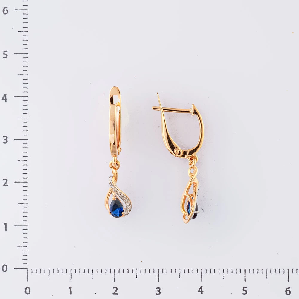 Серьги с сапфиром синтетическим из красного золота 585 пробы