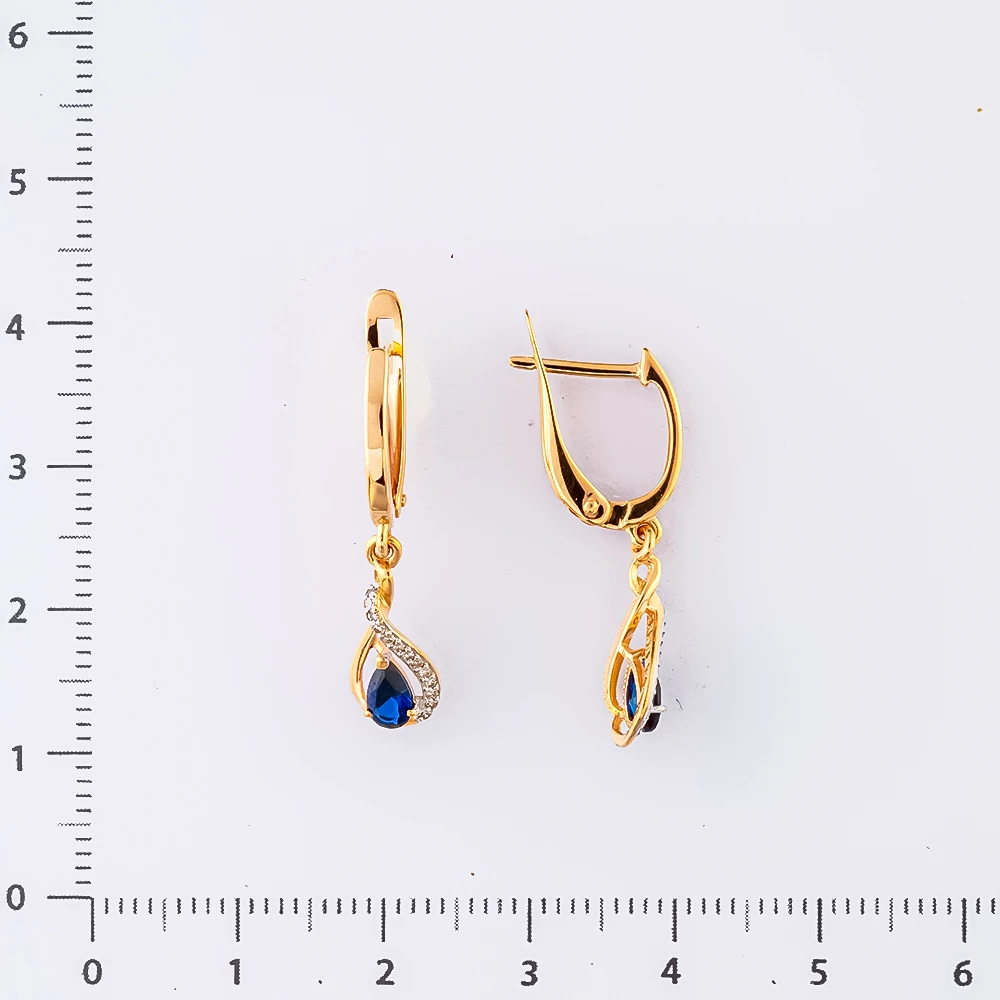 Серьги с сапфиром синтетическим из красного золота 585 пробы