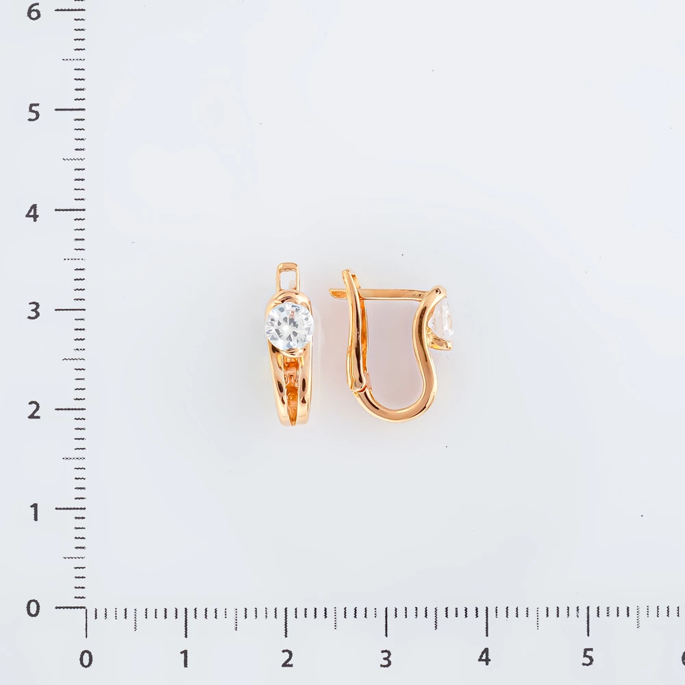 Серьги с фианитом из красного золота 585 пробы