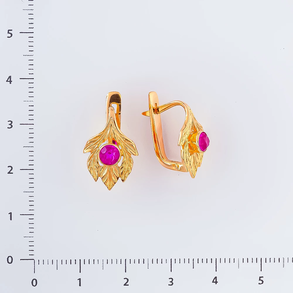 Серьги с фианитом из красного золота 583 пробы