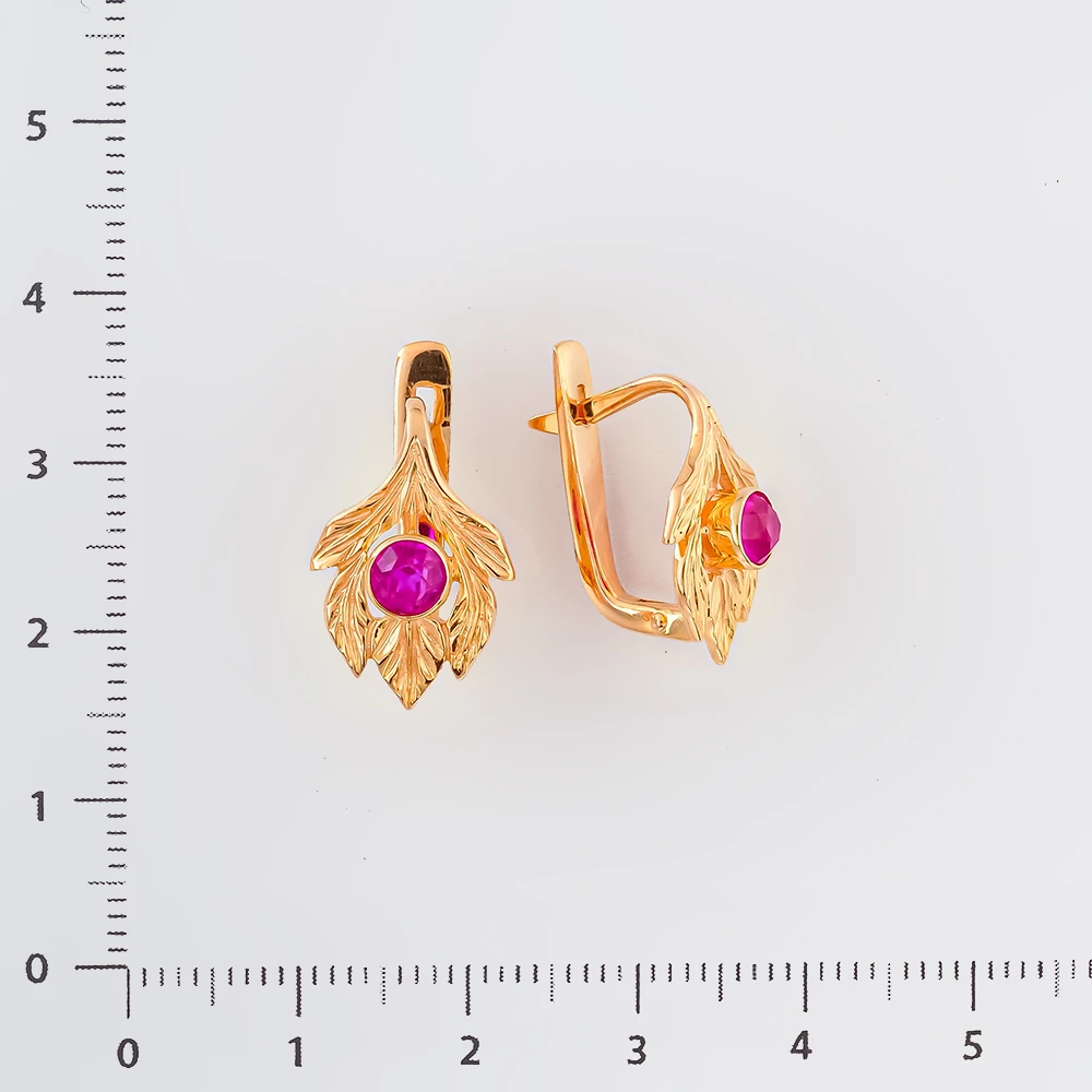 Серьги с фианитом из красного золота 583 пробы
