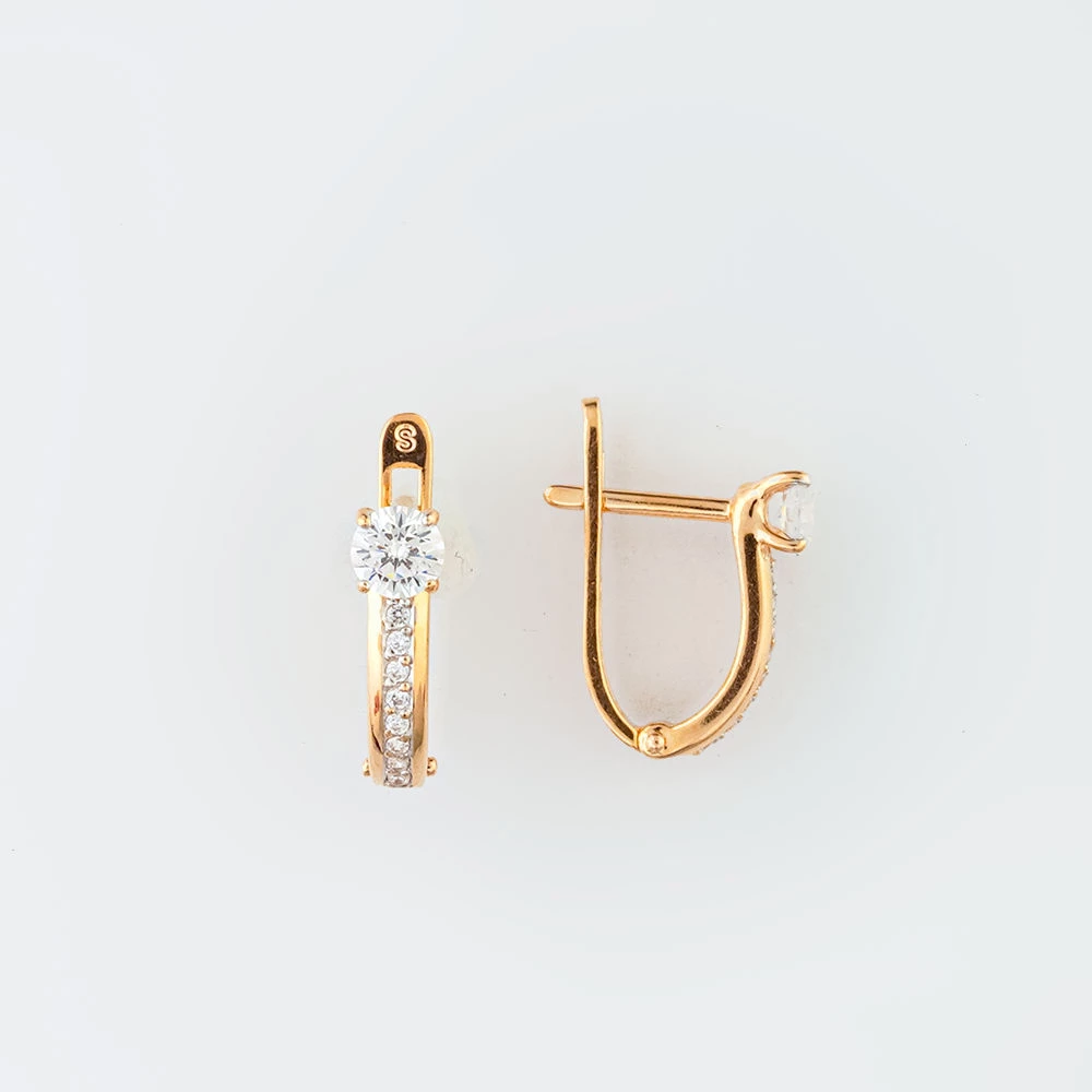 Серьги с фианитом из красного золота 585 пробы