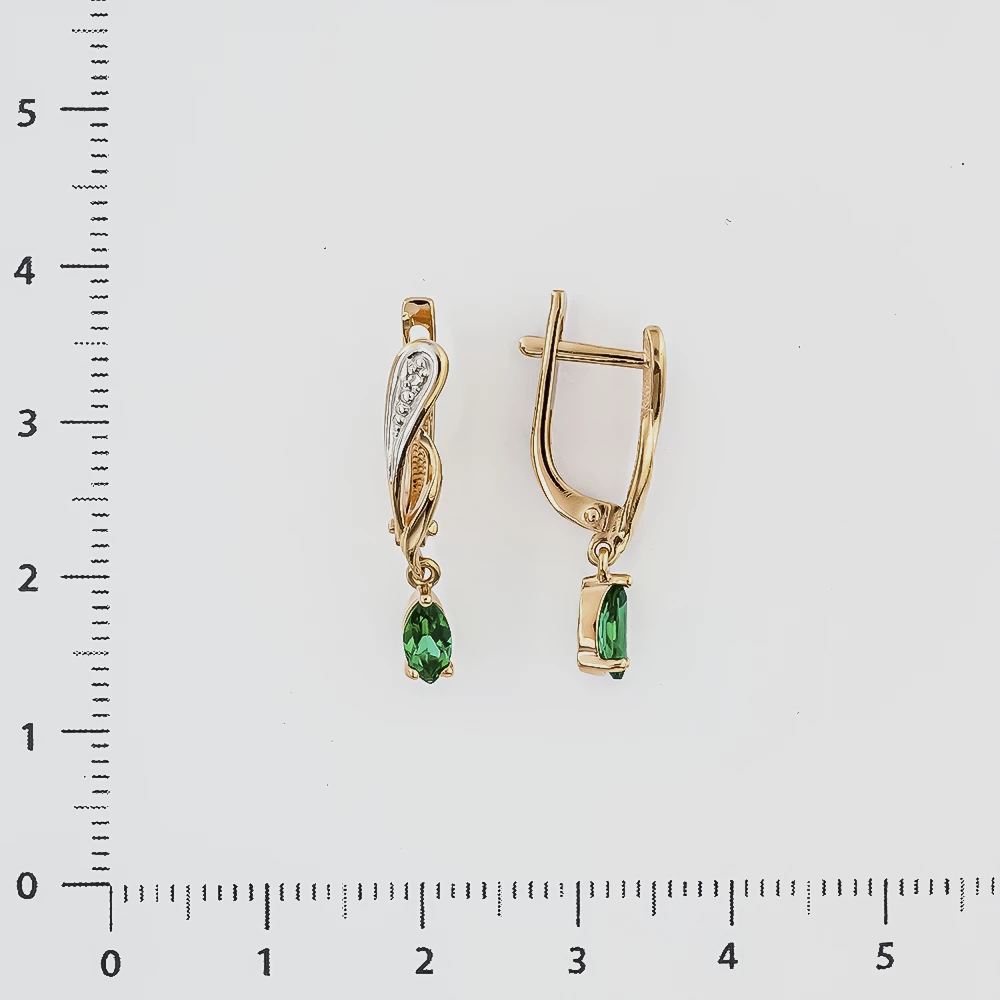 Серьги с изумрудом синтетическим из красного золота 585 пробы