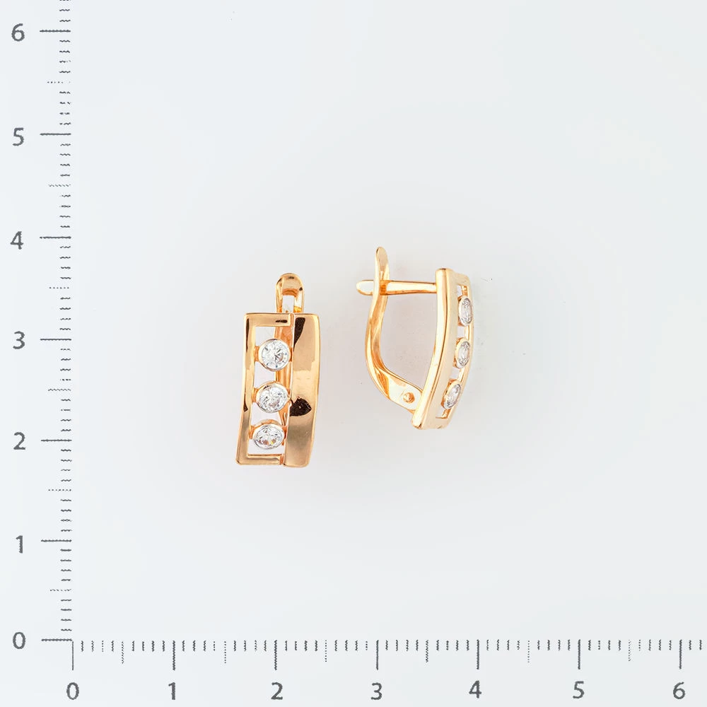 Серьги с фианитом из красного золота 585 пробы