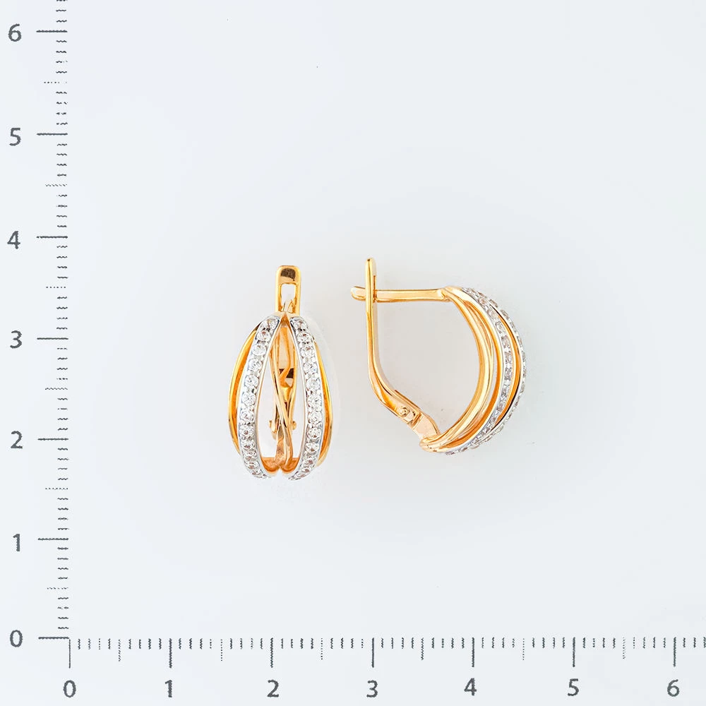 Серьги с фианитом из красного золота 585 пробы