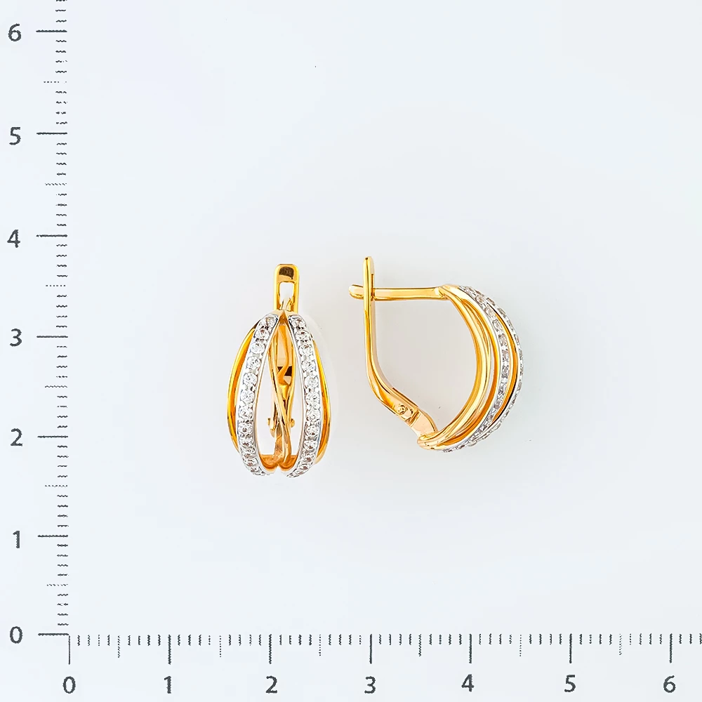 Серьги с фианитом из красного золота 585 пробы