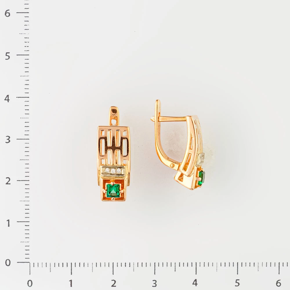Серьги с изумрудом синтетическим из красного золота 585 пробы