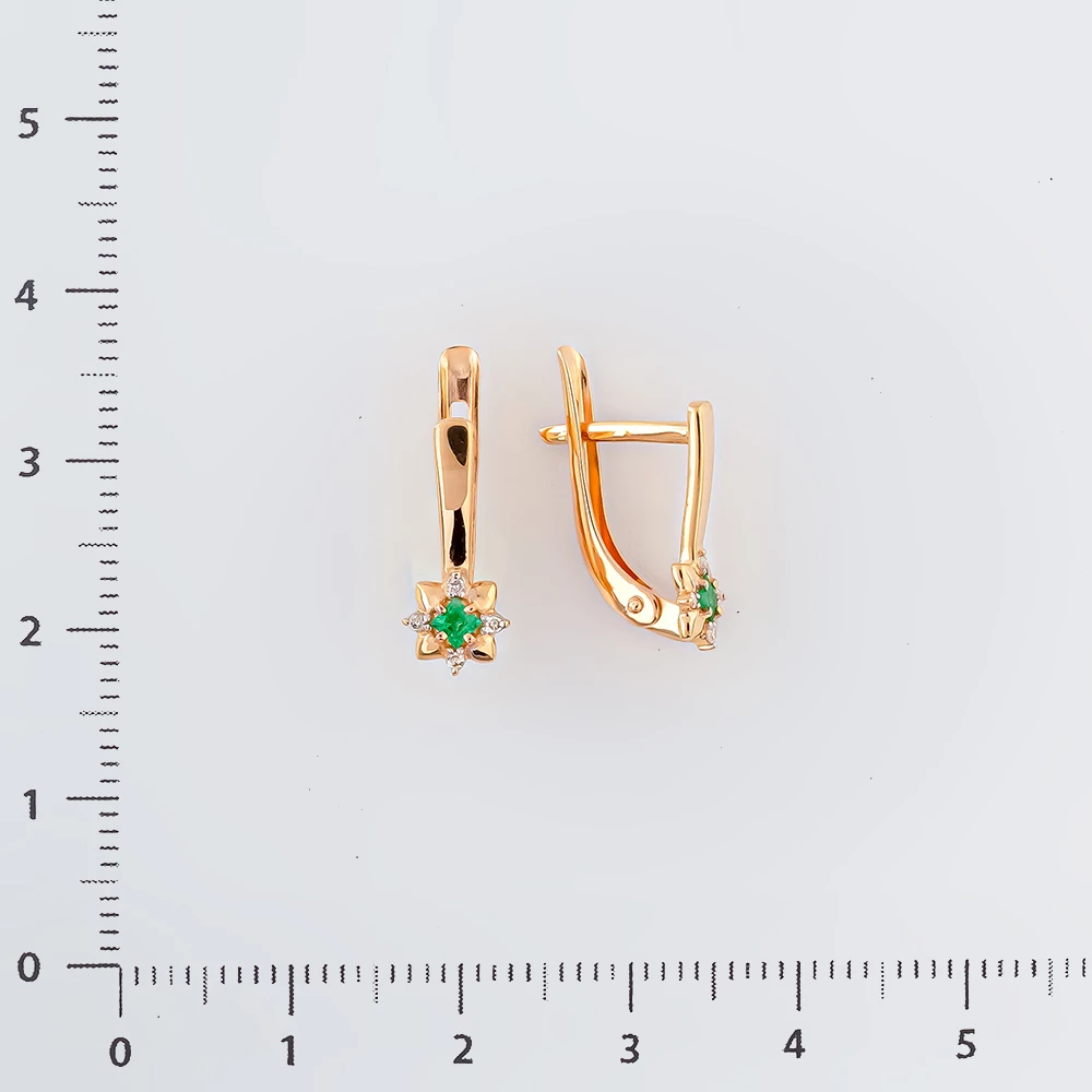 Серьги с изумрудом из красного золота 585 пробы