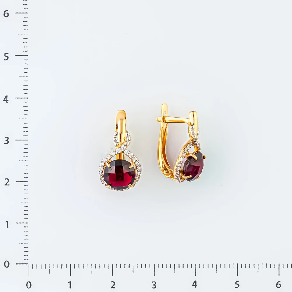 Серьги с гранатом из красного золота 585 пробы