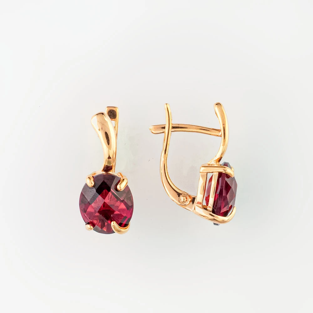 Серьги с гранатом из красного золота 585 пробы