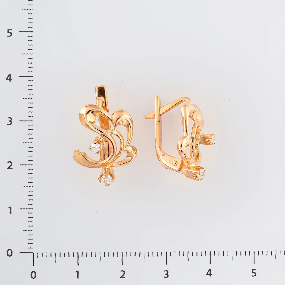 Серьги с фианитом из красного золота 585 пробы