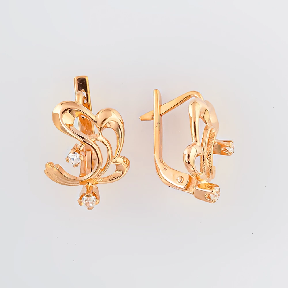 Серьги с фианитом из красного золота 585 пробы