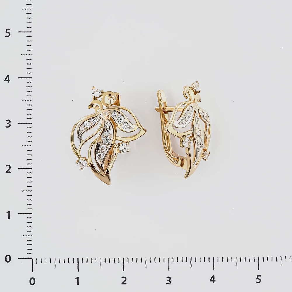 Серьги с фианитом из красного золота 585 пробы