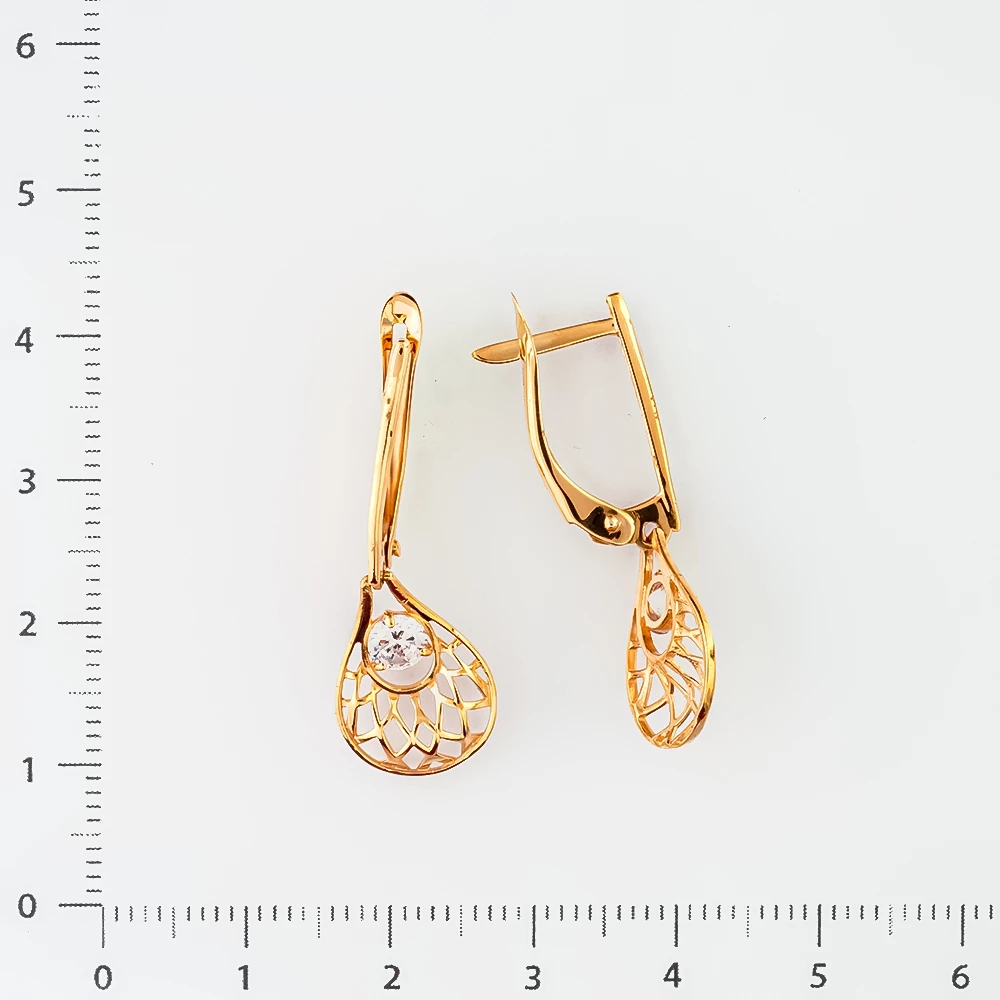 Серьги с фианитом из красного золота 375 пробы