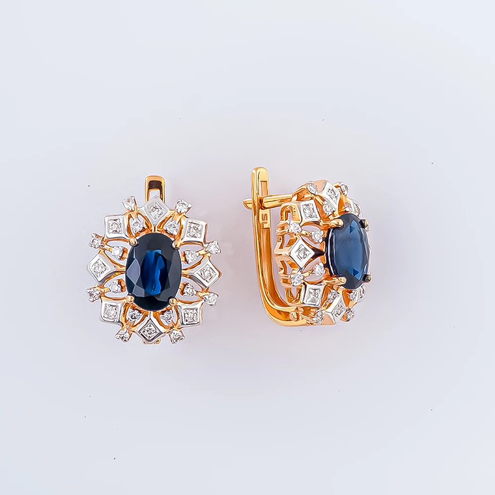 Серьги с сапфиром из красного золота 585 пробы