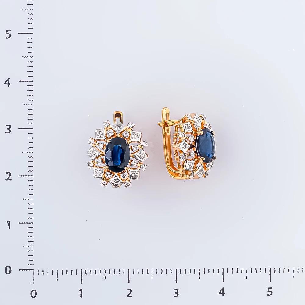 Серьги с сапфиром из красного золота 585 пробы