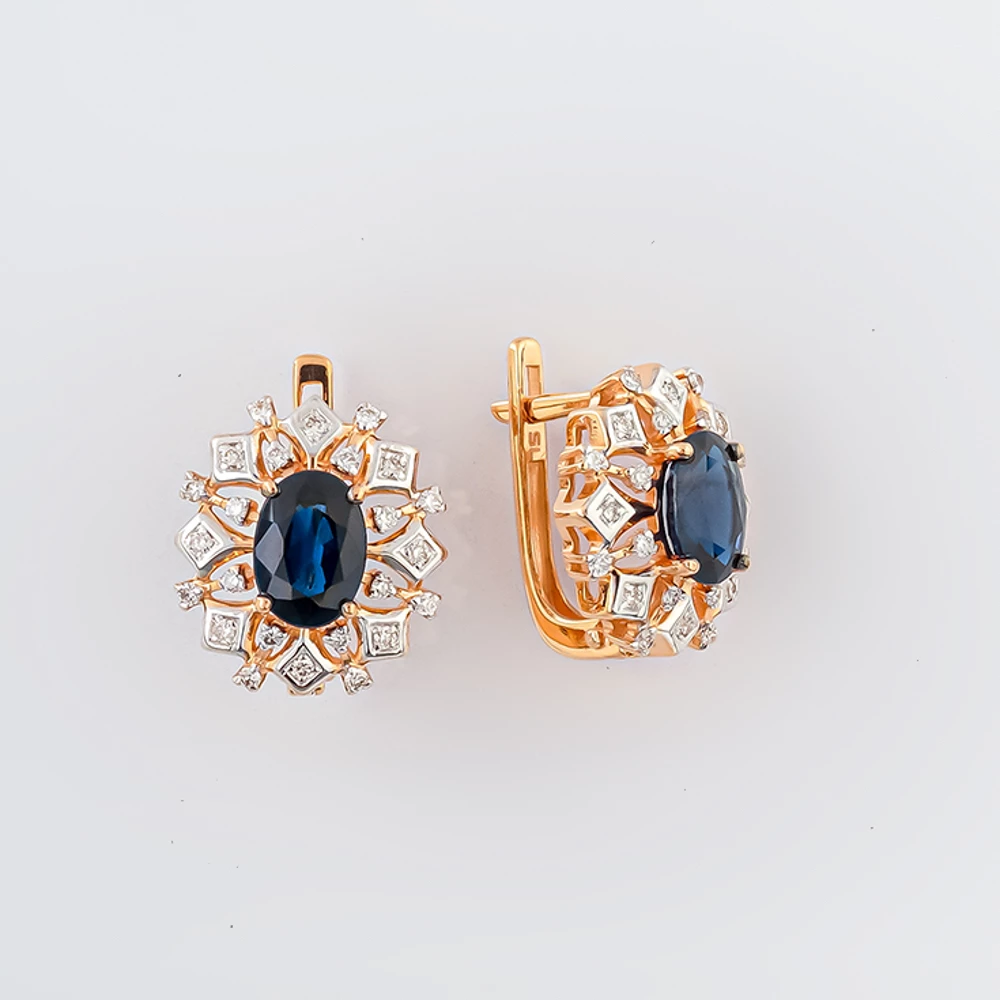 Серьги с сапфиром из красного золота 585 пробы