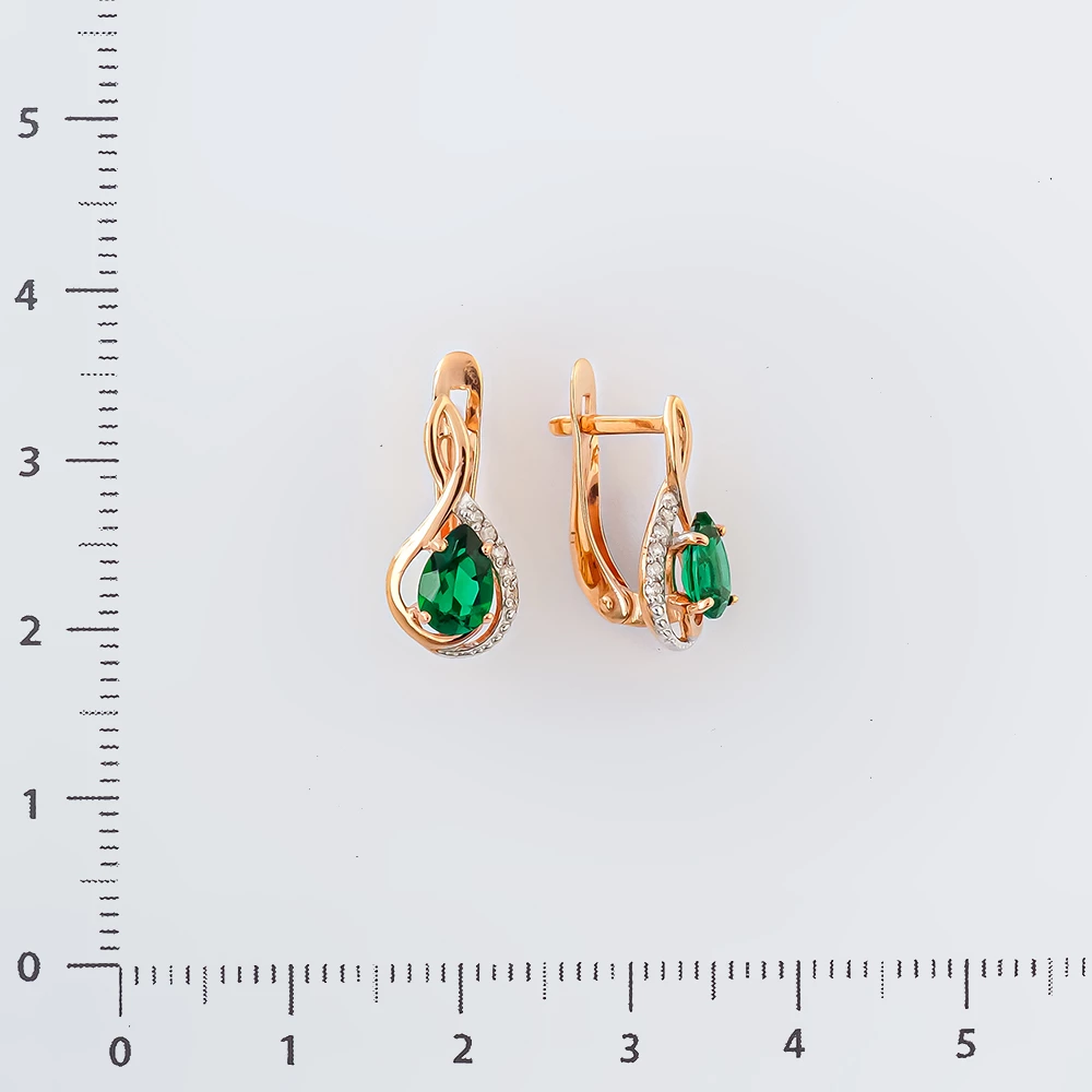 Серьги с изумрудом синтетическим из красного золота 375 пробы