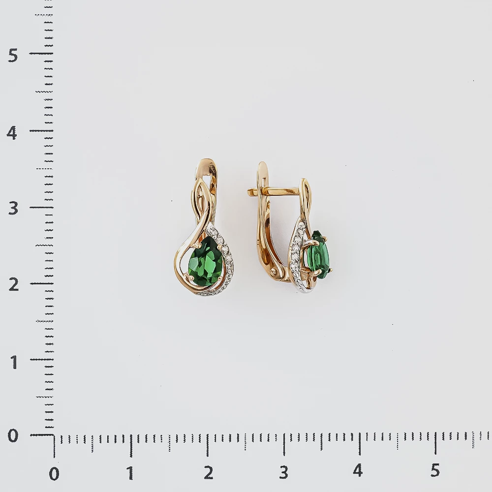 Серьги с изумрудом синтетическим из красного золота 375 пробы