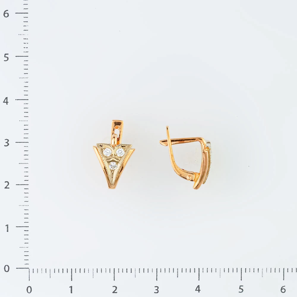 Серьги с фианитом из красного золота 585 пробы