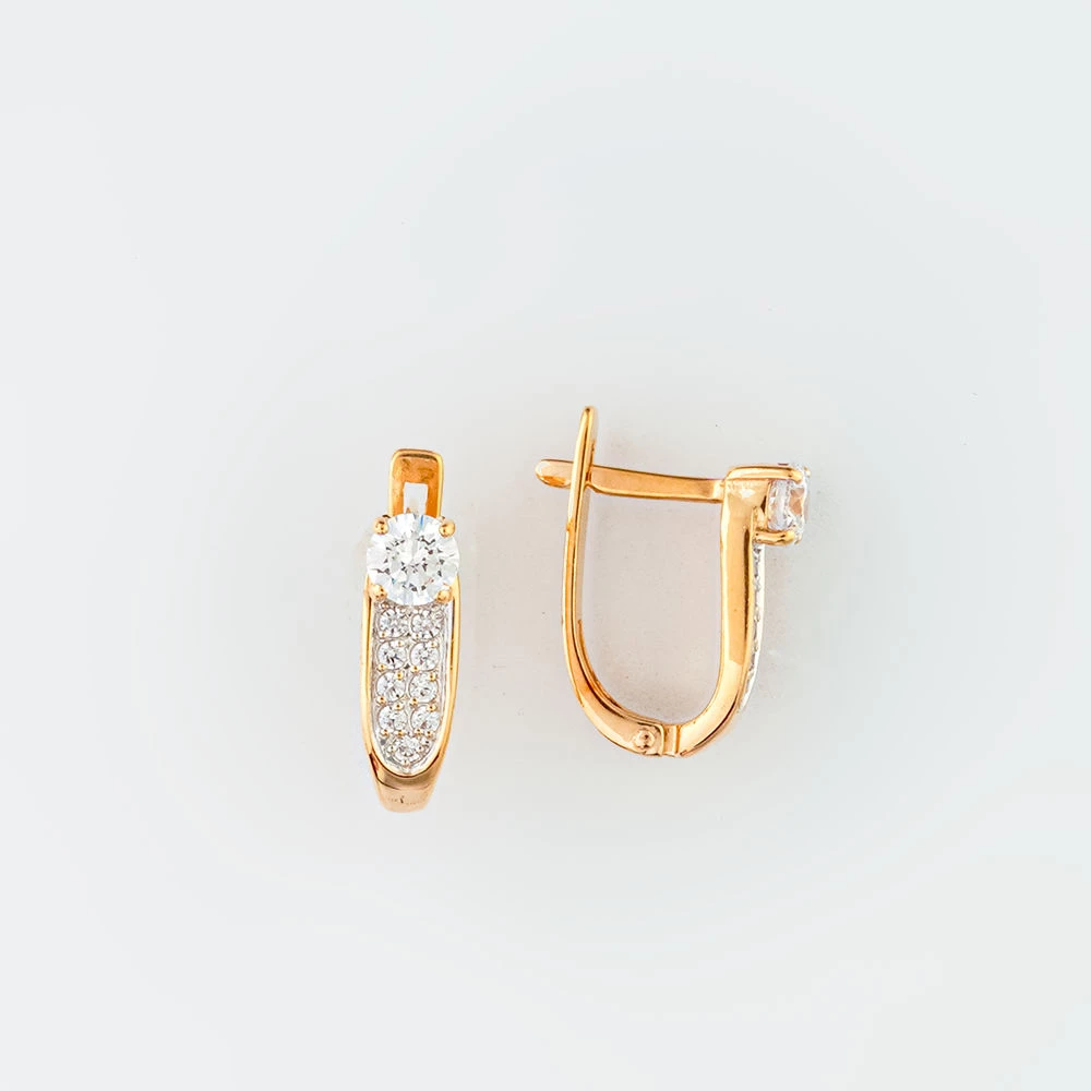 Серьги с фианитом из красного золота 585 пробы