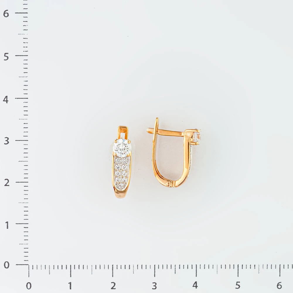 Серьги с фианитом из красного золота 585 пробы