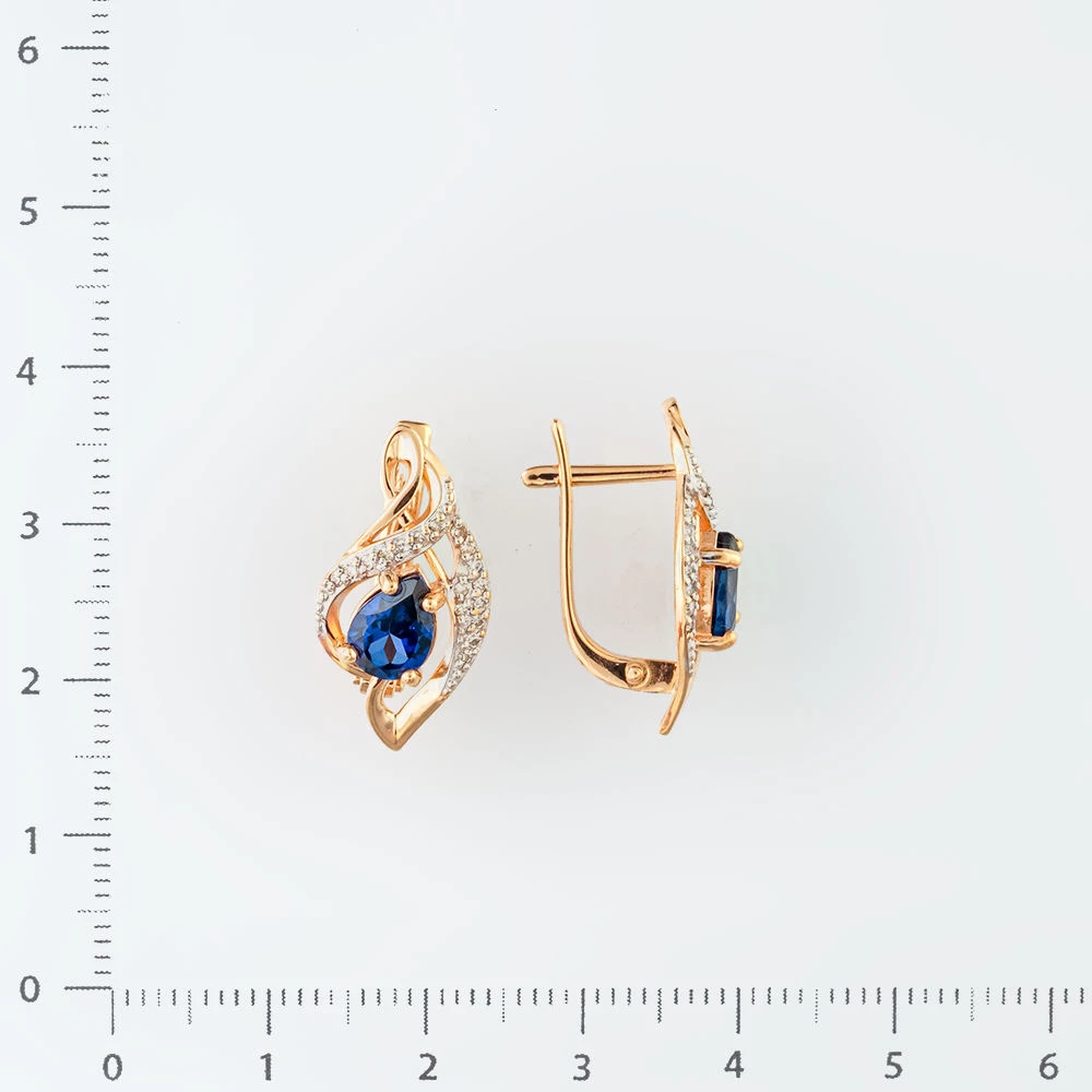 Серьги с сапфиром синтетическим из красного золота 585 пробы