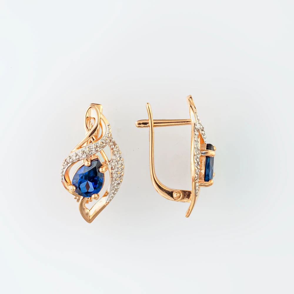 Серьги с сапфиром синтетическим из красного золота 585 пробы