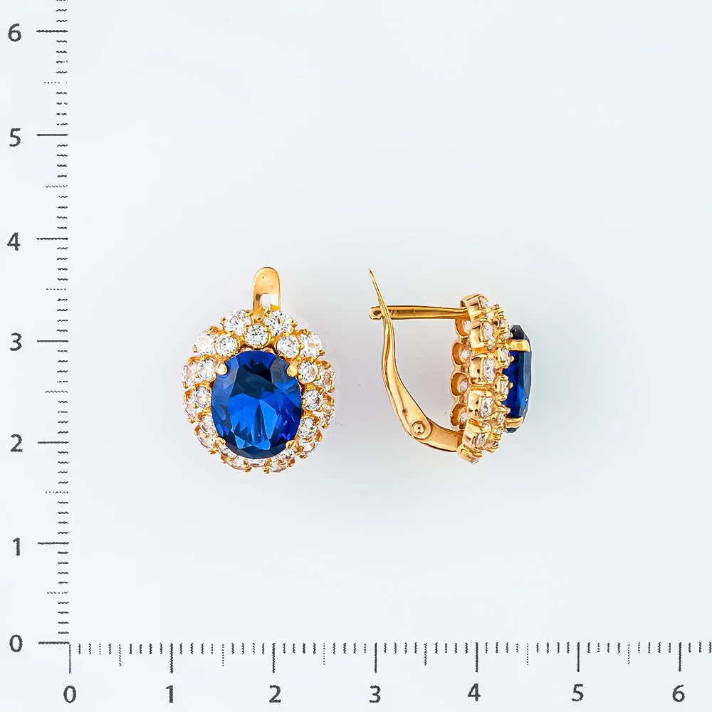 Серьги с сапфиром синтетическим из красного золота 585 пробы