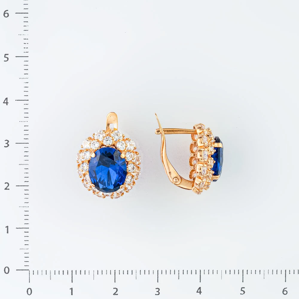 Серьги с сапфиром синтетическим из красного золота 585 пробы