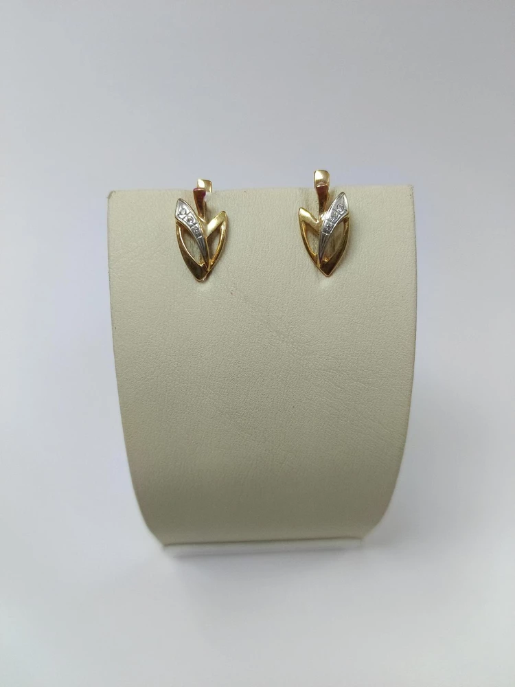 Серьги с фианитом из красного золота 585 пробы