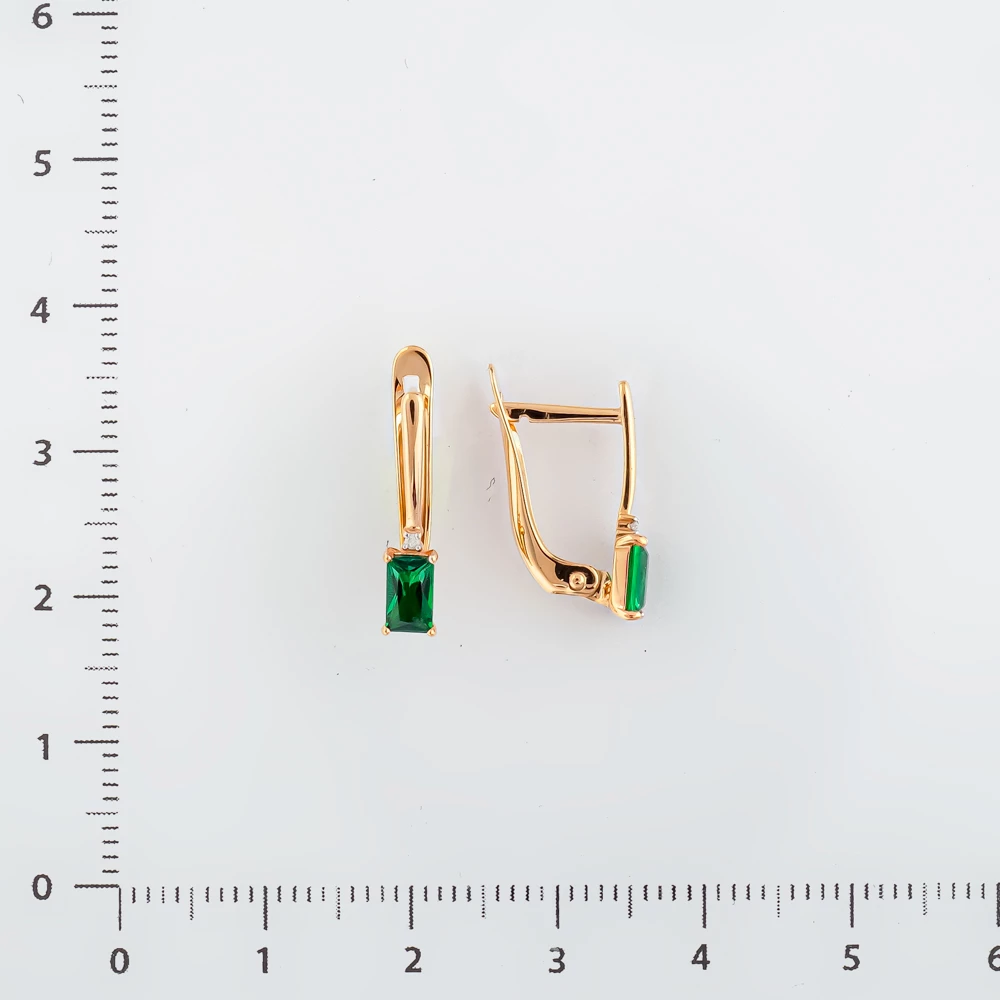 Серьги с изумрудом синтетическим из красного золота 585 пробы