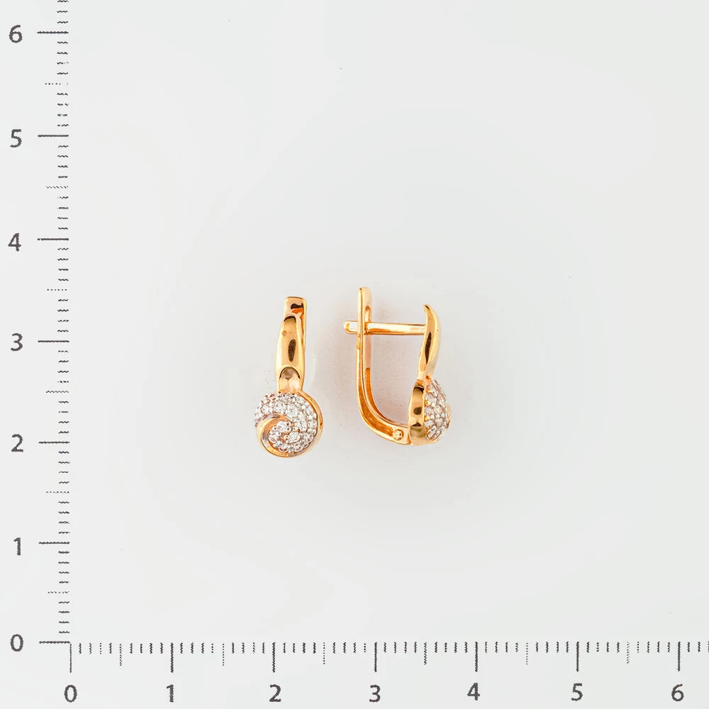 Серьги с фианитом из красного золота 585 пробы
