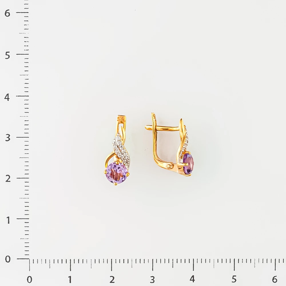 Серьги с аметистом из красного золота 585 пробы