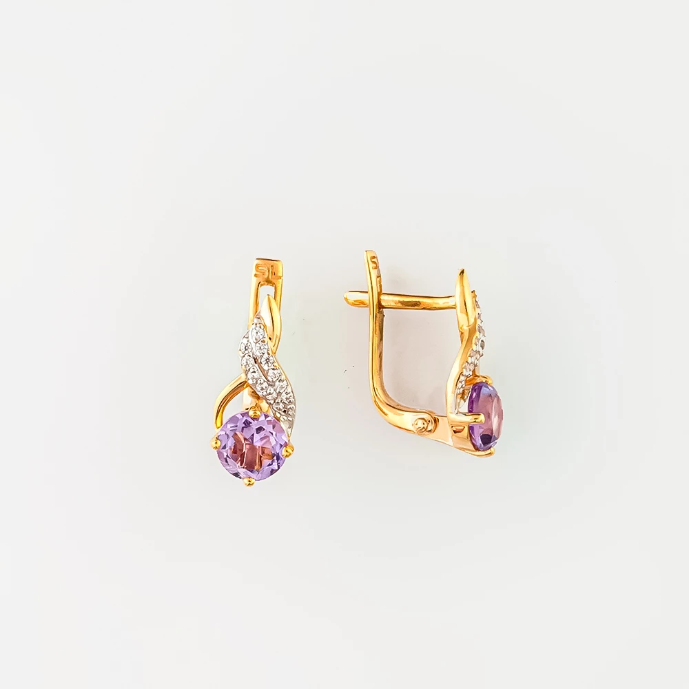 Серьги с аметистом из красного золота 585 пробы