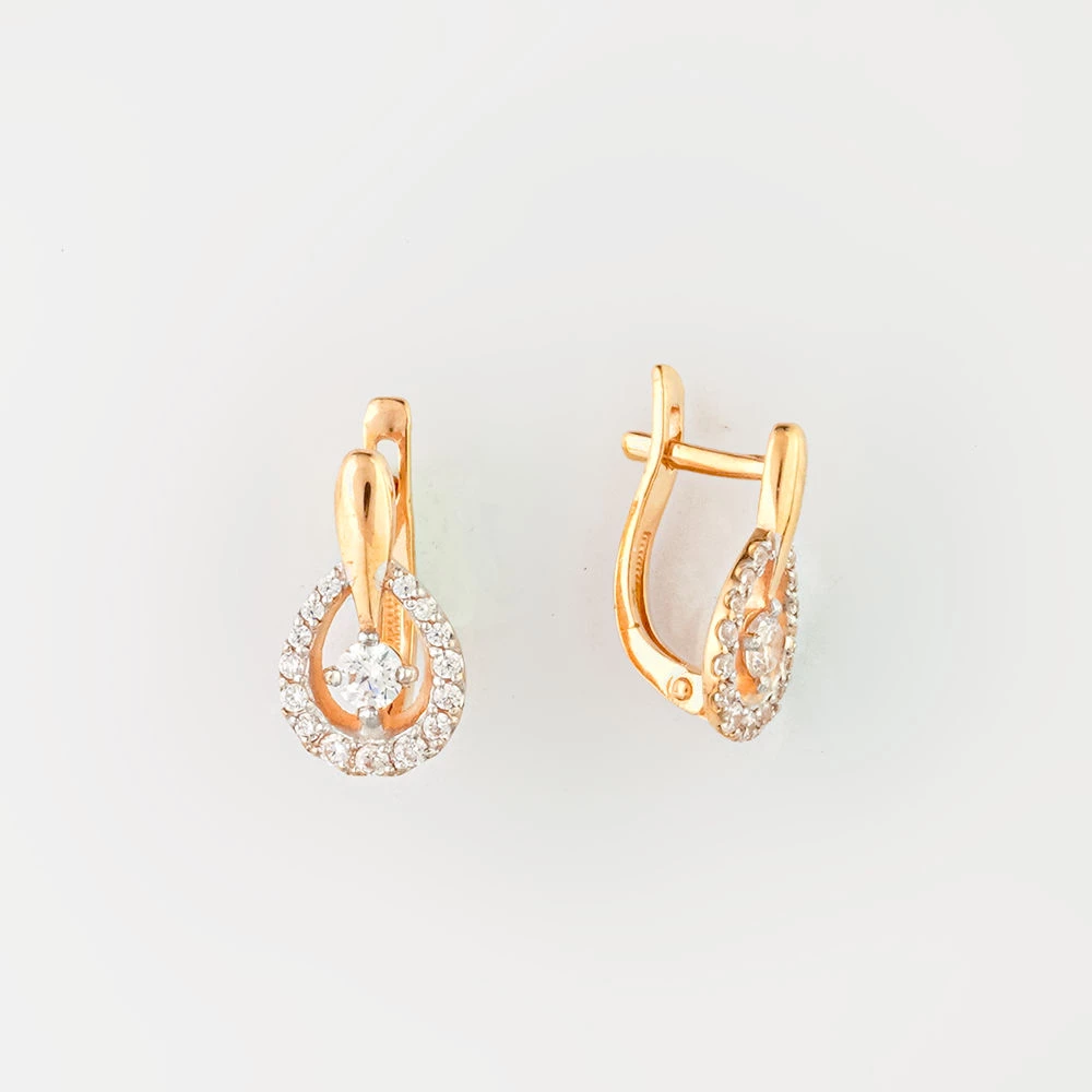 Серьги с фианитом из красного золота 585 пробы
