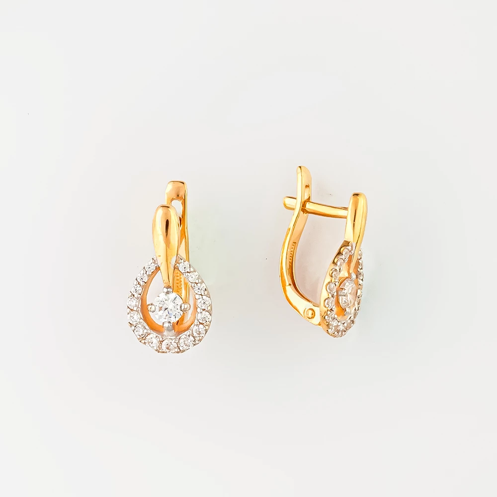 Серьги с фианитом из красного золота 585 пробы