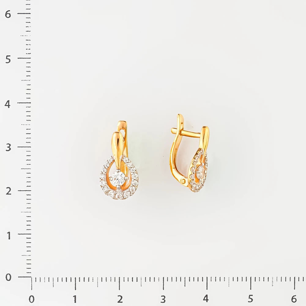 Серьги с фианитом из красного золота 585 пробы