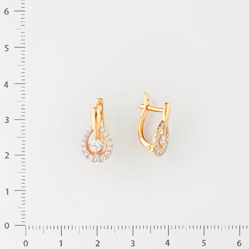 Серьги с фианитом из красного золота 585 пробы