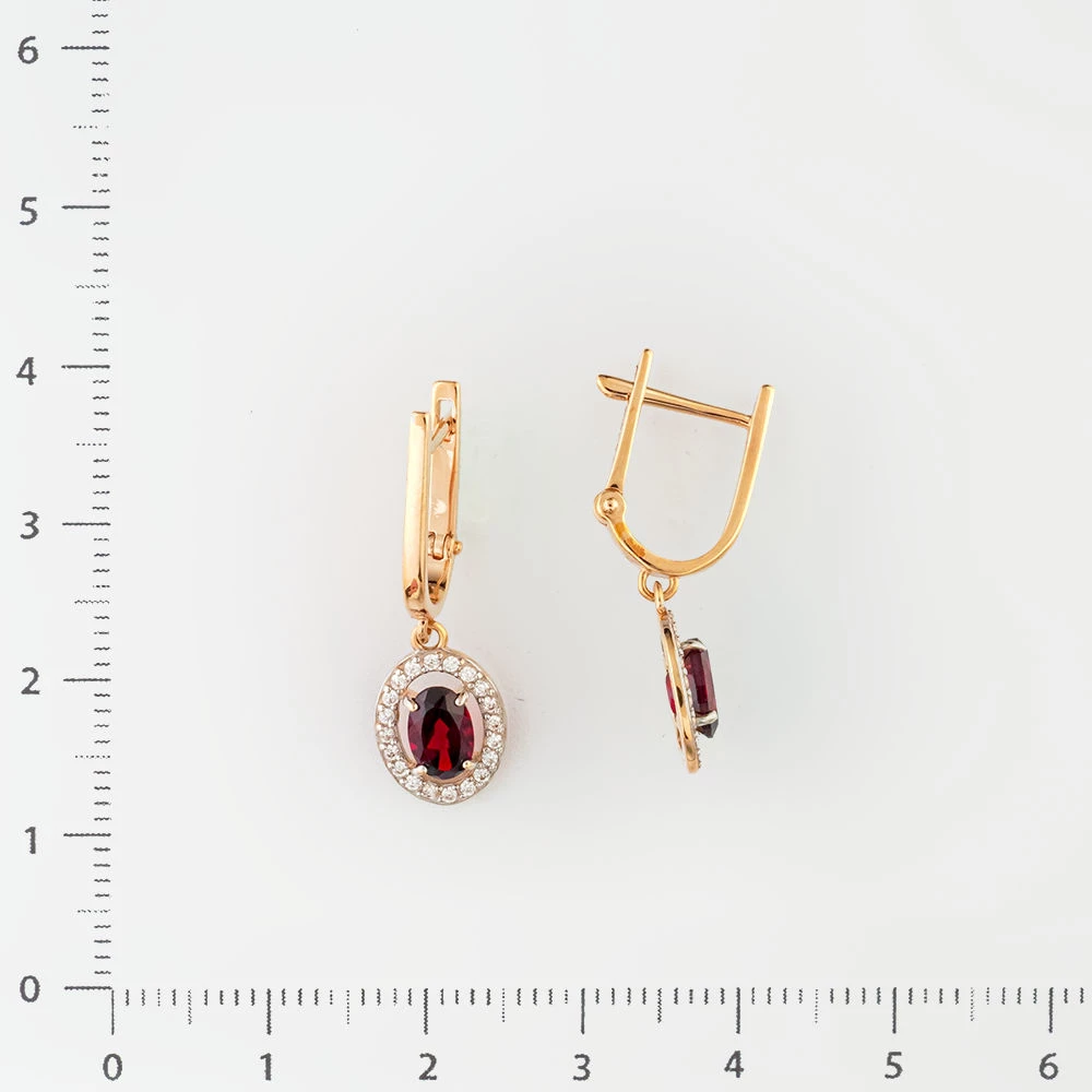 Серьги с гранатом из красного золота 585 пробы