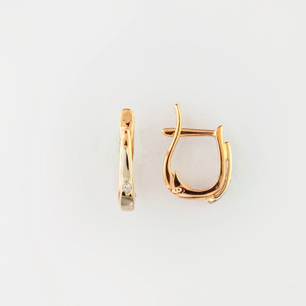 Серьги с фианитом из красного золота 585 пробы