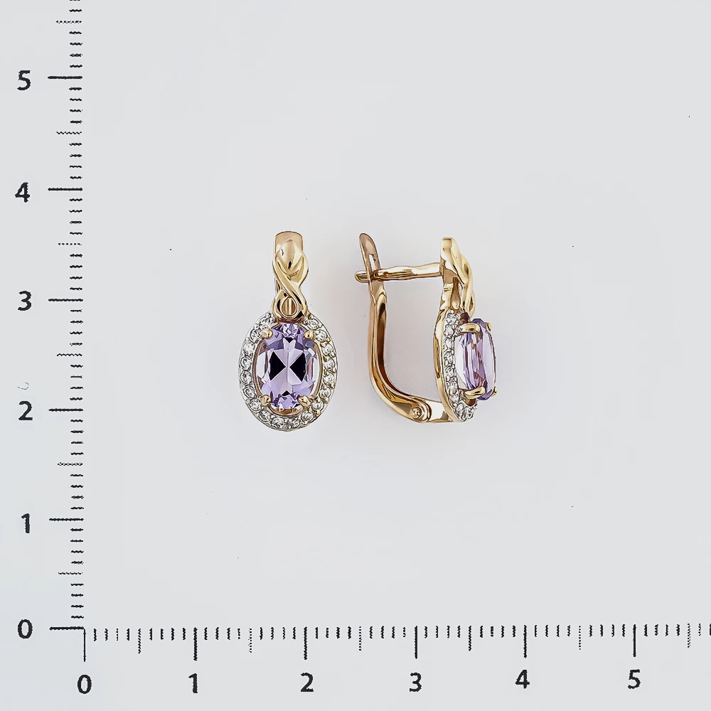 Серьги с аметистом из красного золота 585 пробы
