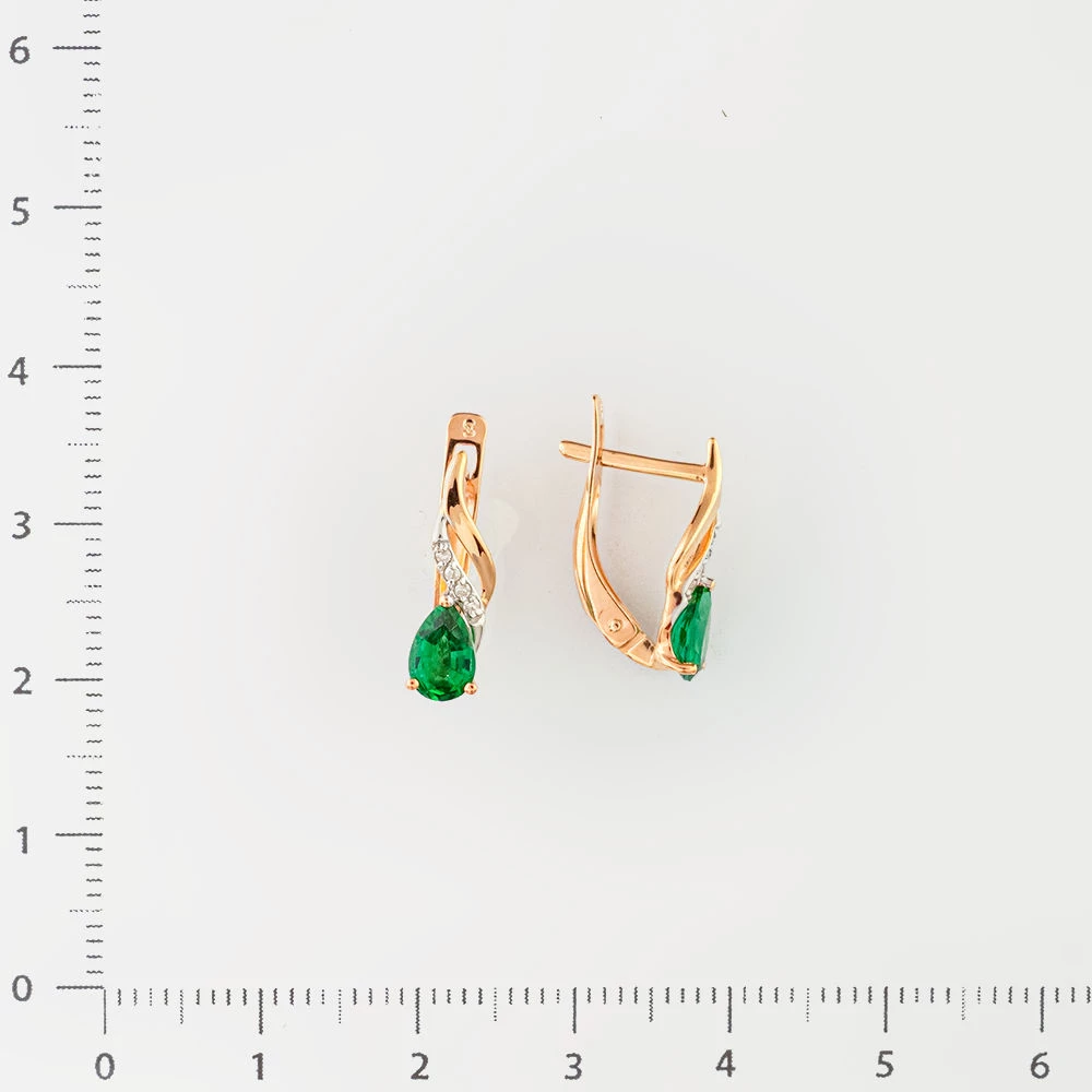 Серьги с изумрудом синтетическим из красного золота 585 пробы