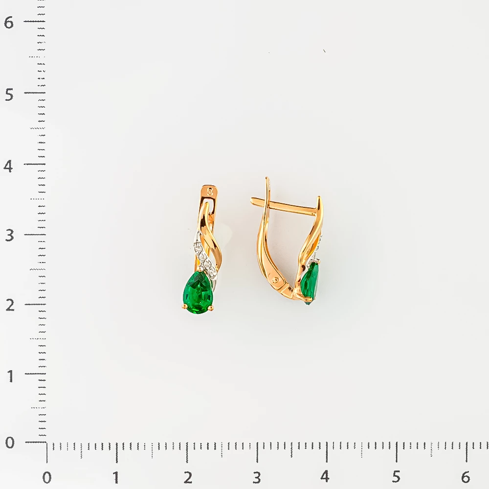 Серьги с изумрудом синтетическим из красного золота 585 пробы