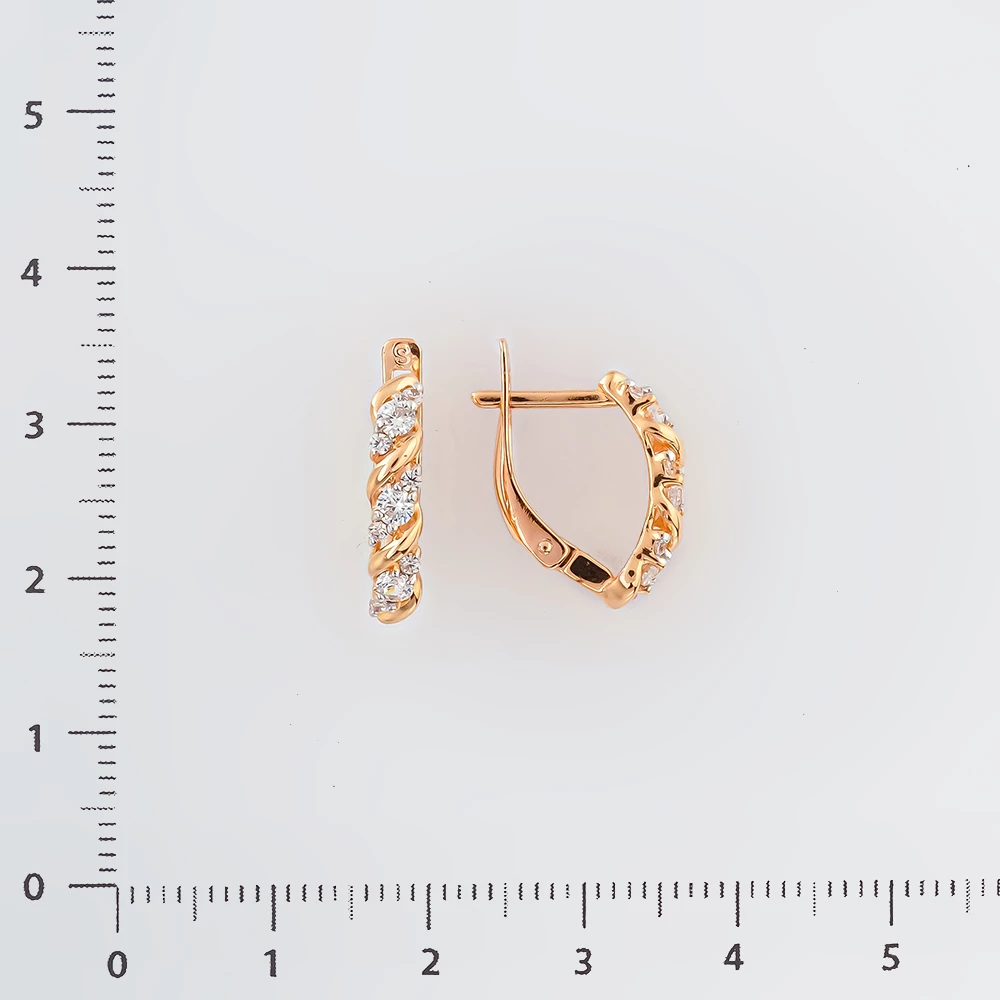 Серьги с фианитом из красного золота 585 пробы