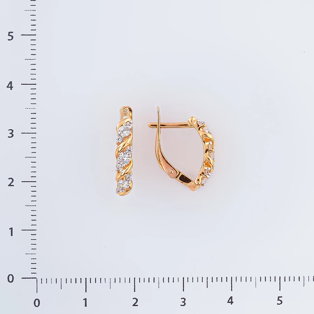 Серьги с фианитом из красного золота 585 пробы